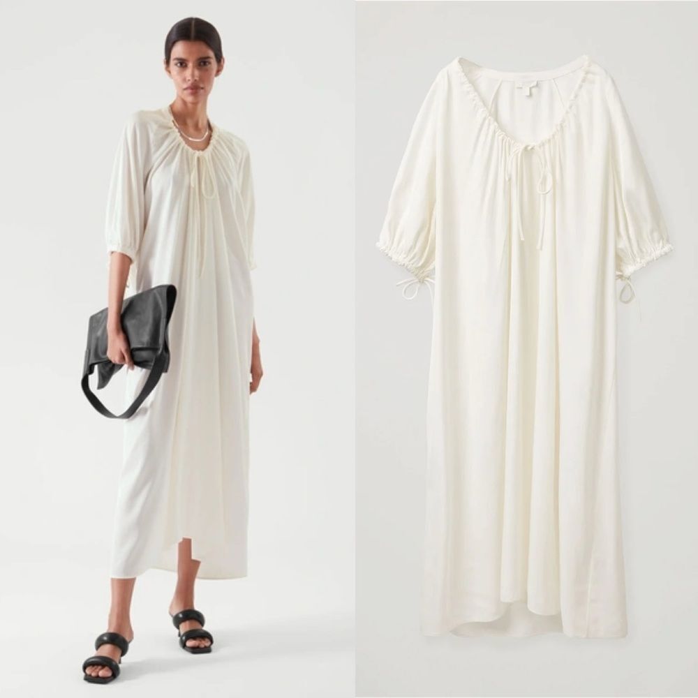 COS DRAWSTRING DRESS in off white